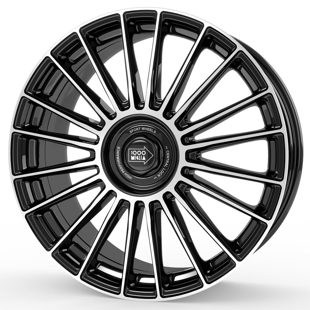 1000 Miglia, MM1022, 20 x 8.5", 5x120 PCD in Black with Polished Face, Single Rim