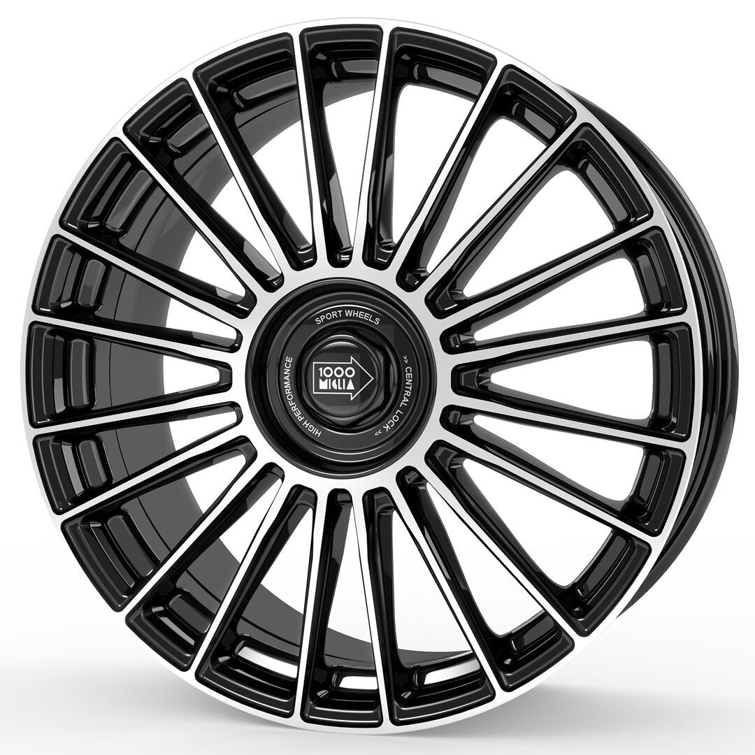 1000 Miglia, MM1022, 20 x 8.5", 5x120 PCD in Black with Polished Face, Single Rim