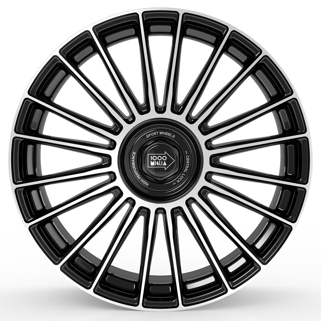 1000 Miglia, MM1022, 20 x 8.5", 5x120 PCD in Black with Polished Face, Single Rim
