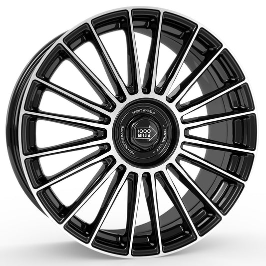 1000 Miglia, MM1022, 20 x 8.5", 5x120 PCD in Black with Polished Face, Single Rim