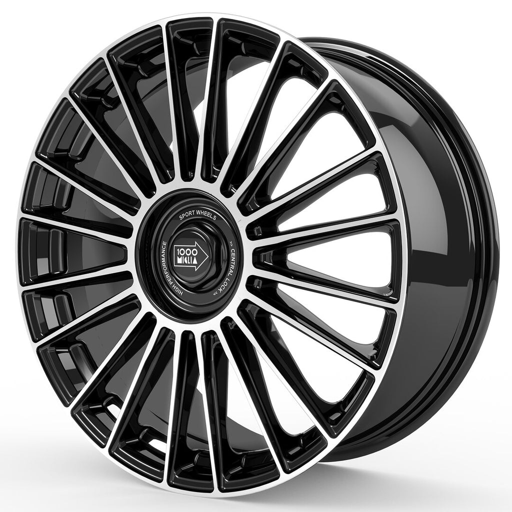 1000 Miglia, MM1022, 20 x 8.5", 5x120 PCD in Black with Polished Face, Single Rim