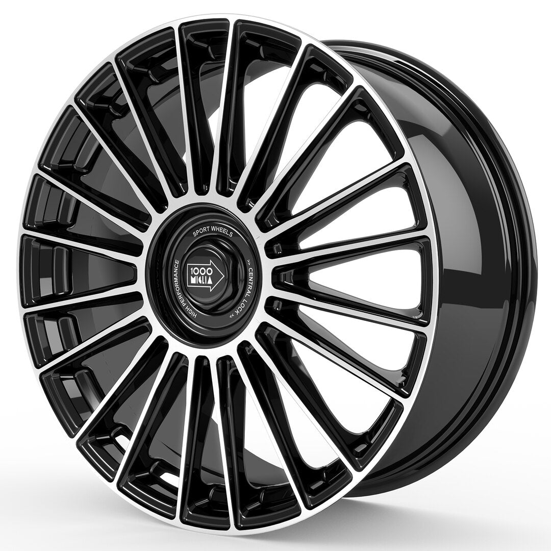 1000 Miglia, MM1022, 20 x 8.5", 5x120 PCD in Black with Polished Face, Single Rim