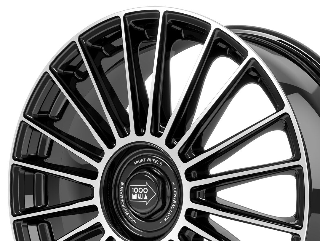 1000 Miglia, MM1022, 20 x 8.5", 5x120 PCD in Black with Polished Face, Single Rim