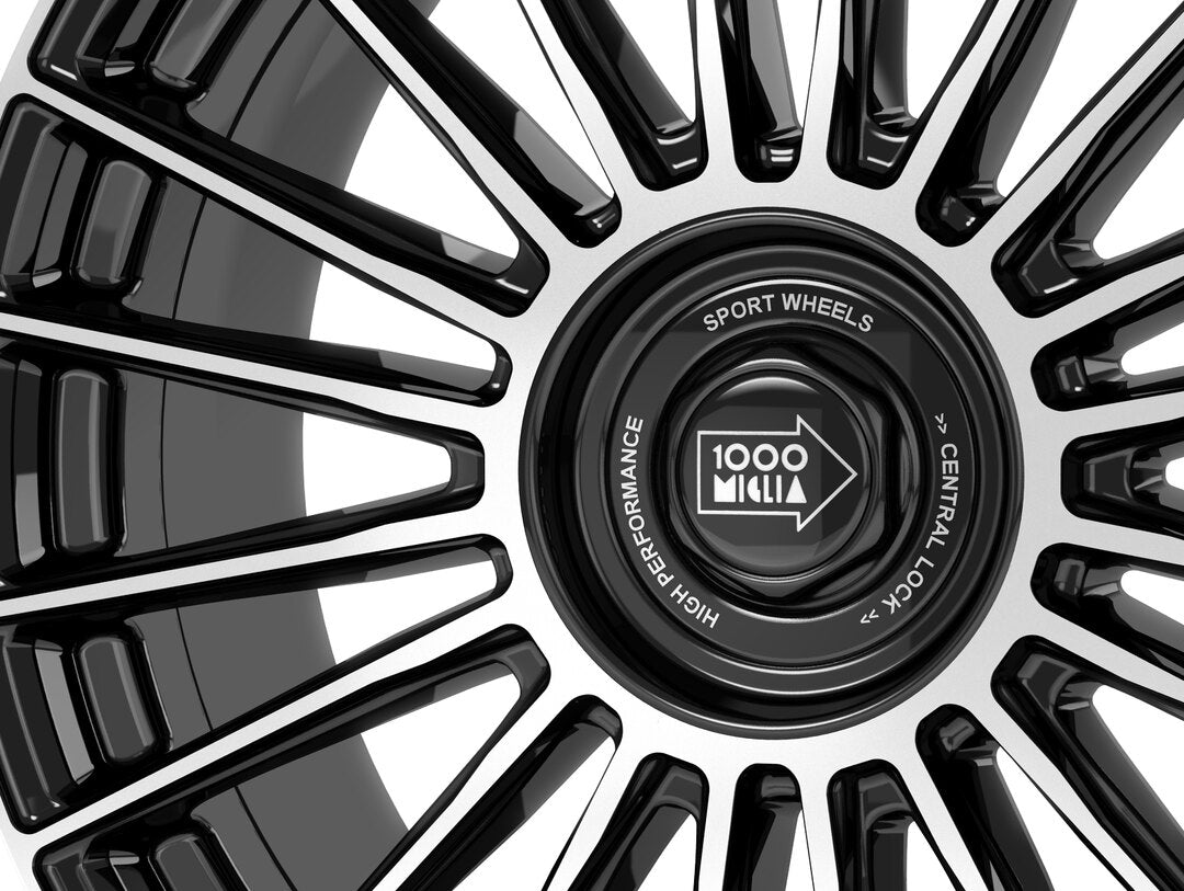 1000 Miglia, MM1022, 20 x 8.5", 5x120 PCD in Black with Polished Face, Single Rim