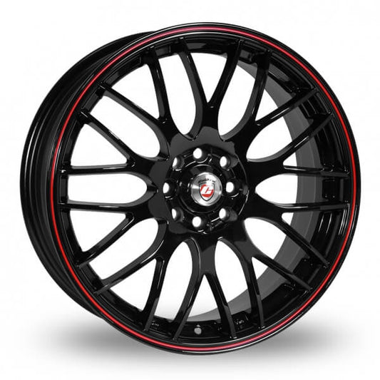 Calibre, Motion, 18 x 7.5 inch,5x100 PCD, ET 38 in Gloss Black / Red Pinstripe Single Rim