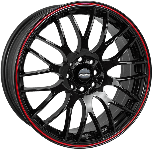 Calibre, Motion, 15 x 6.5 inch,4x108 PCD, ET 38 in Black/red Pinstripe Single Rim