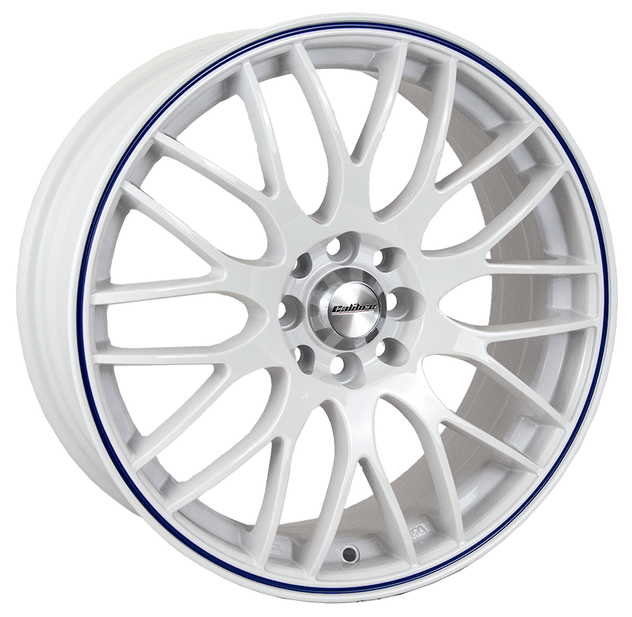 Calibre, Motion, 15 x 6.5 inch,4x108 PCD, ET 38 in White/blue Pinstripe Single Rim