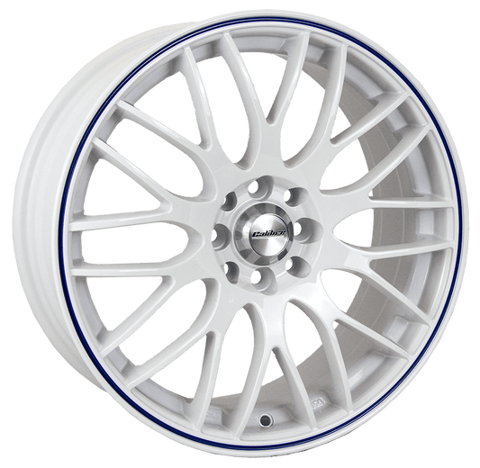 Calibre, Motion, 15 x 6.5 inch,4x108 PCD, ET 38 in White/blue Pinstripe Single Rim