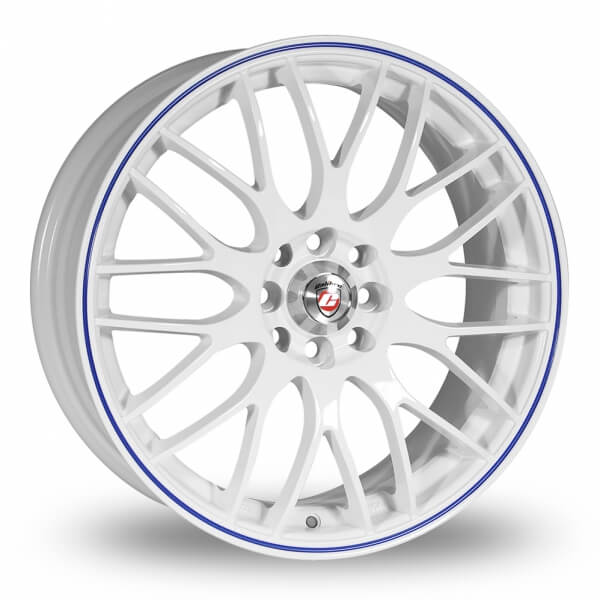 Calibre, Motion, 17 x 7 inch,4x108 PCD, ET 40 in White / Blue Pinstripe Single Rim